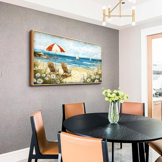 ERQINHUA Large Canvas Wall Art For Living Room Bedroom Wall Decor Office Blue Seaside Landscape Painting Wood Frame Room Bathroom Dining Room Prints Artwork Picture Home Wall Decoration 20x40 In