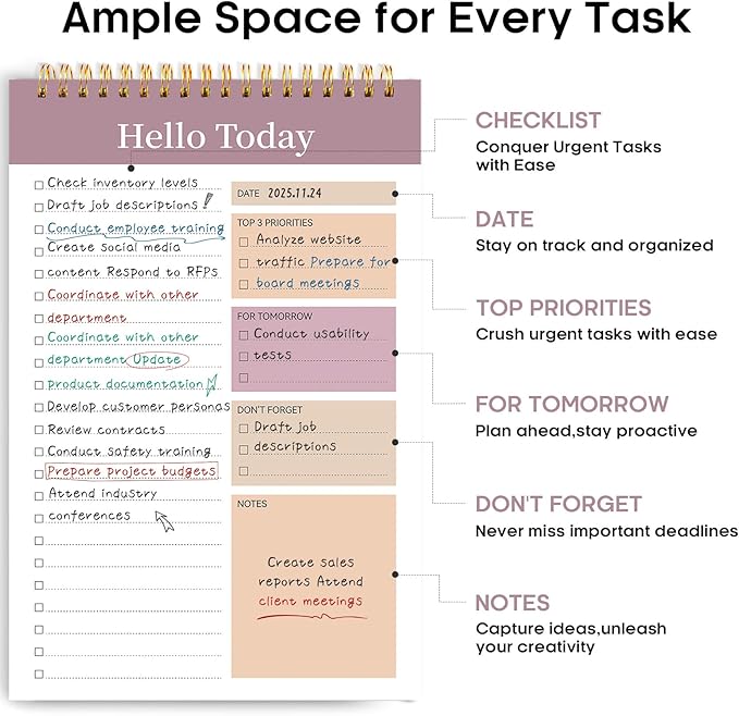 Taja To Do List Notepad - To Do List Notebook for Work with 52 Sheets, 9.8" x 6.5", Undated Daily Planner Perfect for Daily Tasks and Goal Setting, Notepad Suitable for Office, Home & School - Purple
