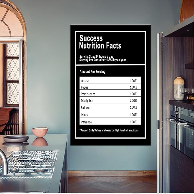 Inspirational Canvas Wall Art Success Nutrition Facts Poster Print Inspiring Entrepreneur Quote Motivational Painting Artwork for Living Room Office Wall Decoration Framed Ready to Hang [24''Wx36''H]