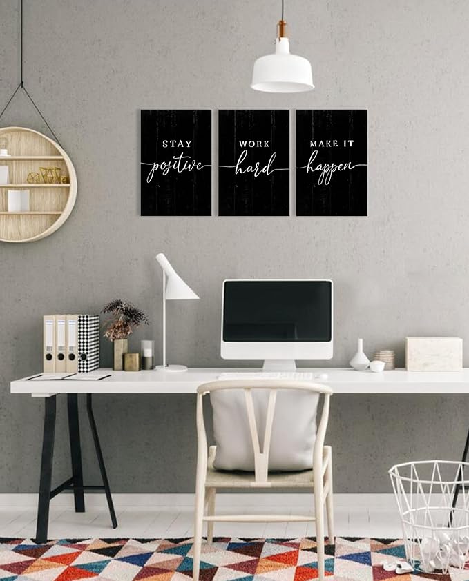 Inspirational Quotes Office Wall Art: Motivational Poster Positive Sayings Office Wall Decor, 3 Piece Black Motivation Picture Inspirational Prints 8x12"