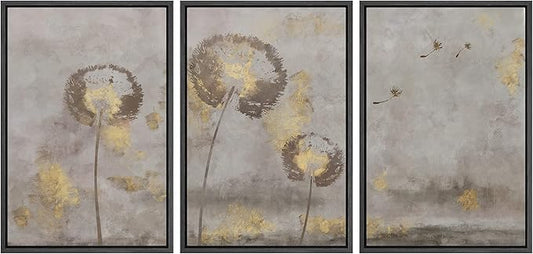 SIGNFORD Framed Canvas Print Wall Art Set Pastel Grunge Country Flower Field Abstract Shapes Illustration Modern Art Decorative Nordic Minimal Zen for Living Room, Bedroom, Office - 24"x36"x3 Black