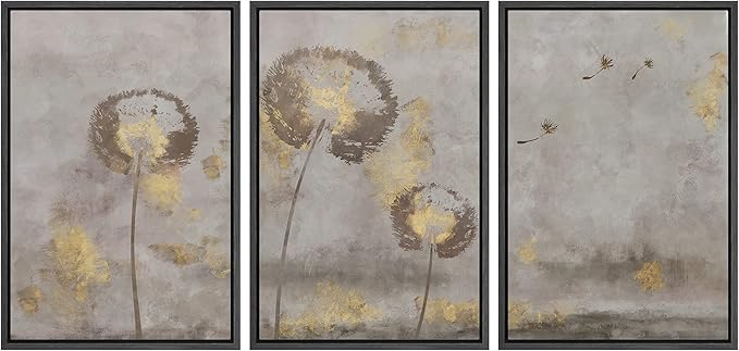 SIGNFORD Framed Canvas Print Wall Art Set Pastel Grunge Country Flower Field Abstract Shapes Illustration Modern Art Decorative Nordic Minimal Zen for Living Room, Bedroom, Office - 16"x24"x3 Black