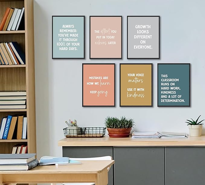 Set of 6 Inspirational Classroom Wall Art Modern Classroom School Pictures Wall Decor Motivational Canvas Poster Prints for Teens Adults Living Room Office College Decor, Unframed, 12x 16 Inch