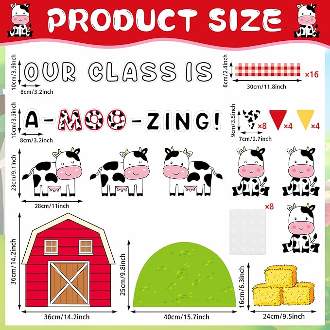 Qyeahkj Farm Cow Bulletin Board Set Fall Bulletin Board Decorations Holy Cow Cutouts Classroom Decorations for Autumn Office Home School Chalkboard Wall Door Farm Animal Theme Party Supplies