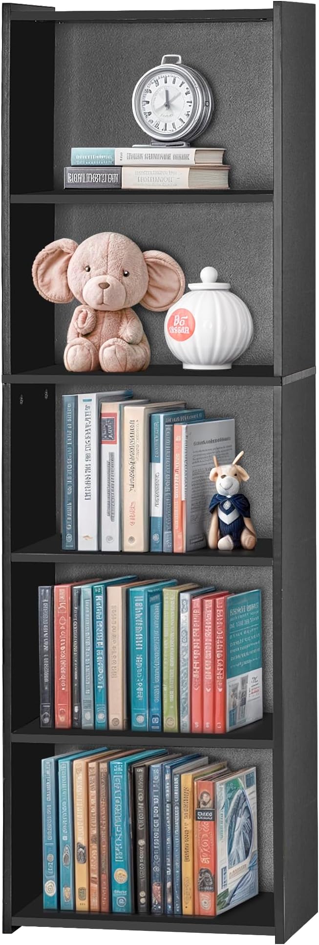 ZENY 5-Tier Shelf Bookcase, Freestanding Wood Storage Display Open Bookshelf for Home Office (Black)