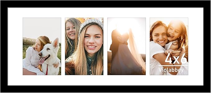 VIOLABBEY 8x20 Collage Picture Frame - Fits Four 4x6 Photos with Mat or One 8x20 Picture without Mat - Black Wall Decor