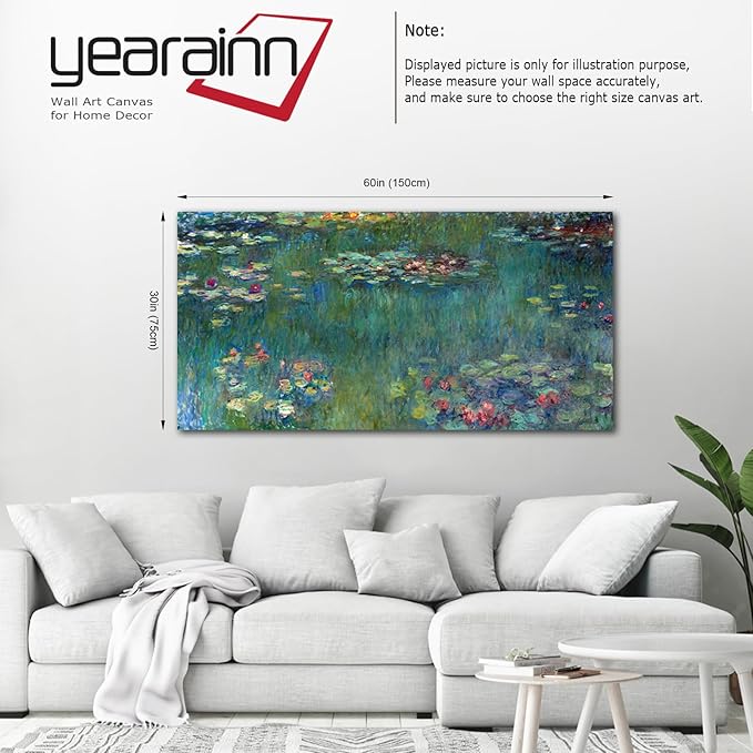 yearainn Canvas Wall Art Water Lilies by Claude Monet Landscape Pictures Modern Green Garden Painting Artwork Contemporary Nature Prints for Living Room Bedroom Home Office Wall Decor 29" x 58"