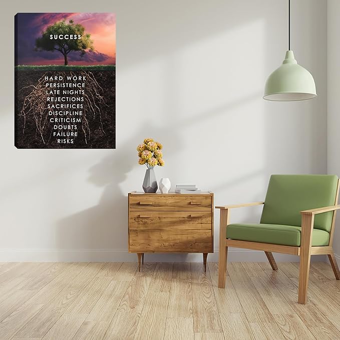 Motivational Wall Decor Success Wall Art Inspirational Positive Quotes Wall Decor Canvas Art Wall Painting Picture Poster Artwork Decorations for Living Room Bedroom Office Workplace Framed 12"x16"