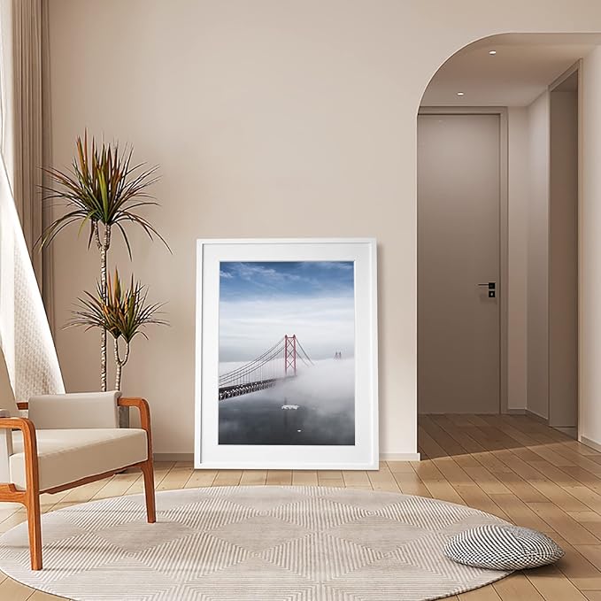 Egofine 22x28 Solid Wood Poster Frames Matted for 18x24 Set of 2 White - with Acrylic Plexiglass Front, Hanging Picture Frames Vertically or Horizontally