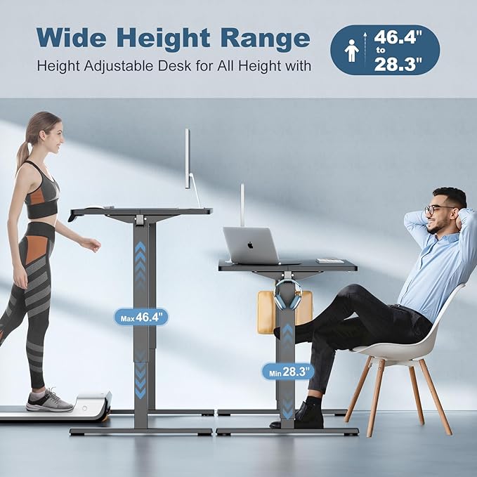 DUMOS 40 Inch Electric Standing Desk Height Adjustable, Sit to Stand Up Computer Workstations Work PC Table Home Office Study Writing Gaming Desks with Memory Presets for Walking Pad, Bedroom, Black