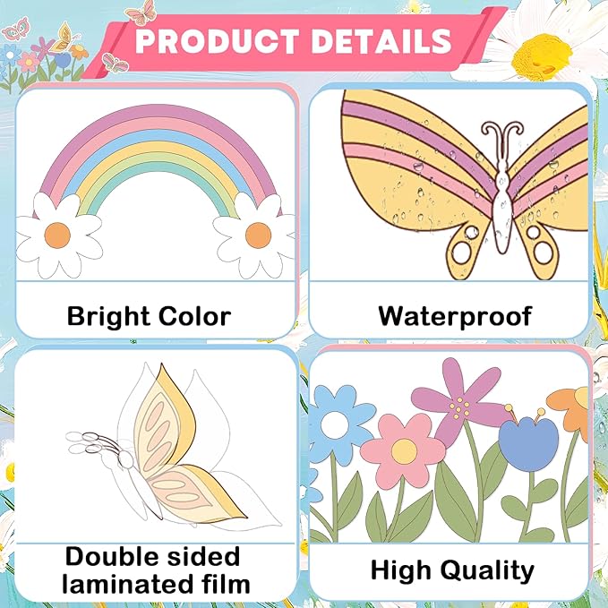 70PCS Spring Classroom Bulletin Board Decorations Flower Bulletin Board Set We are Blooming Together Floral Butterfly Bulletin Board Rainbow Cutouts for School Office Home Wall Decor