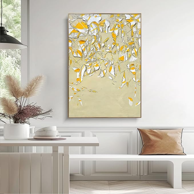 BrightA Large-scale hand-painted wall artworks in natural colors. Large-sized texture-based abstract decorations. Suitable for sofa background walls in living rooms, bedhead walls in bedrooms, corridors, and exhibition hall decorations 35.4"x51.2"