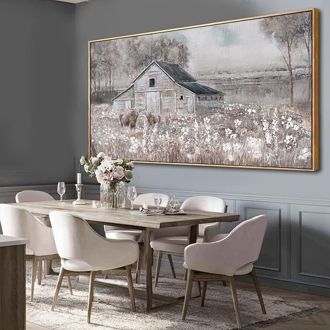SDYA Flower Canvas Wall Art Cow Pictures Wall Decor Landscape Photo Prints 29"x58" Large Artwork for Living Room Poster for Office