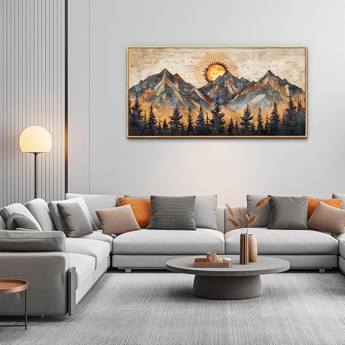 ZUITINGHUA Wood Framed Wall Art For Living Room Canvas Decor For Bedroom Office Decorations Abstract Boho Wall Paintings Mountain Landscape Wall Pictures Modern Home Decor Artwork 20x40 In