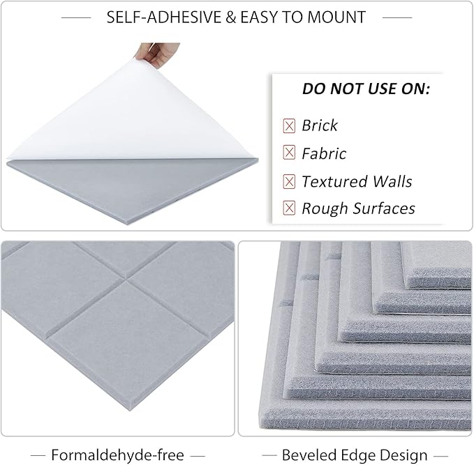 BXI Felt Bulletin Board - 12 X 12 X 3/8 Inches 6 Pcs Self-Adhesive Poster Cork Board with 30 Push Pins, Thick Pin Tiles Display Vision Board, Photo Picture Panels for Home Office Classroom Walls