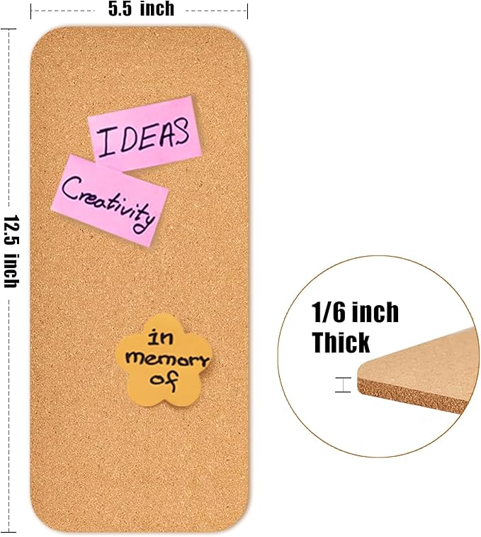 6 PCS 12.5"*5.5" Self-Adhesive Cork Board, 4mm Thick Cork Boards for Walls, 6 Pack 12.5"*5.5" Bulletin Board, Cork Board Tiles for Office, Home, School (4MM-6PC)
