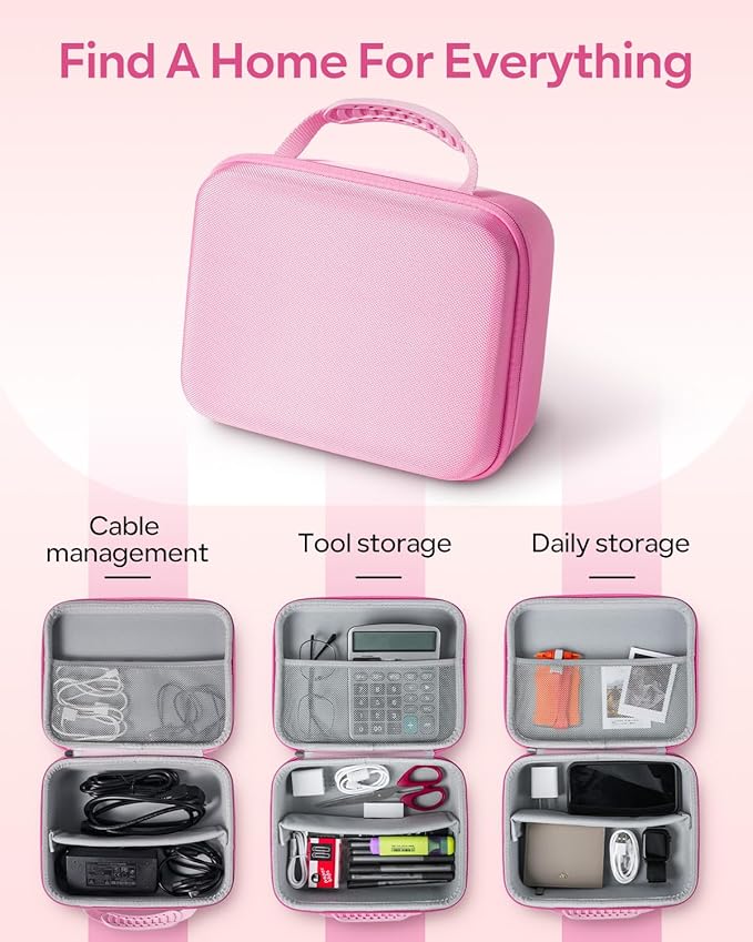 Phomemo Label Printer Hard Case- Compatible 241BT for Rollo for Nelko for Omezizy Bluetooth Shipping Label Printer,Storage Case for Label Holder and Thermal Paper, Pink (Case Only)
