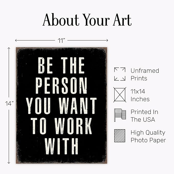 Inspirational Office Decor for Men Women - 11x14 Motivational Wall Art - Black Typography Quote Poster - Professional Success Mindset Wall Decor for Home Office Workspace - Positive Encouraging Gift