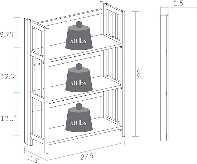 Casual Home 3 Shelf Folding Stackable Bookcase, 27.5" Wide, Espresso