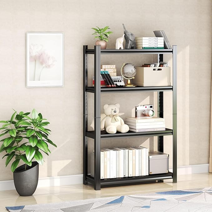 24" W*54" H Book Shelf，4 Tier Metal Narrow Bookshelf，Heavy Duty Book Shelfs，Adjustable Shelving Unit，Tall Bookcase，Industrial Bookshelf for Living Room，Bedroom，Office and Library
