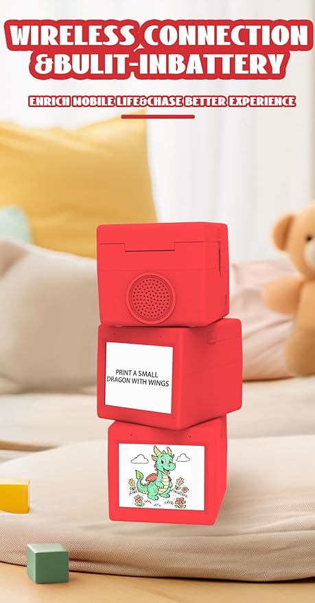 AI Sticker Box Printer, AI Voice Stickerbox Printer Maker Mini Thermal Label Printer With Display, Smart Inkless Portable Sticker Maker For Home, Office Study Diy Projects With Rolls Paper (Red-A)