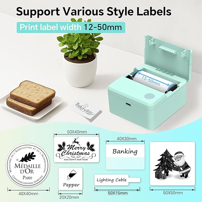 Rotema Label Maker Machine with Tape – Bluetooth Thermal Label Printer, Label Maker Machine,Mini Sticker Maker for Home, Office, School & Small Business, Includes 2 Rolls of Label Paper