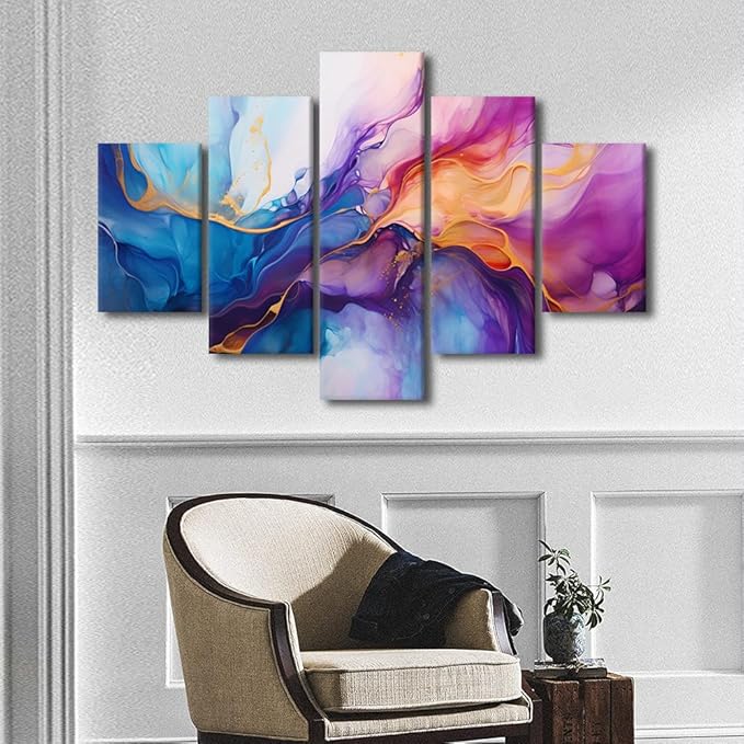 Canvas Wall Art Decor for Living Room Modern Abstract Canvas Wall Art 5 Panel Colored Bright Splashes Poster Printing Artwork Colorful Abstract Canvas Art Prints Stretched Ready to Hang 60x40 in