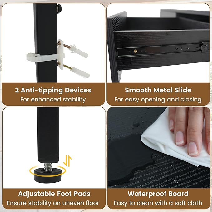 Giantex Computer Desk with 2 Drawers, 44 Inch Home Office Desk with Anti-Toppling Device & Metal Frame, Compact Laptop PC Table, Makeup Vanity Table, Modern Study Writing Desk for Small Spaces (Black)