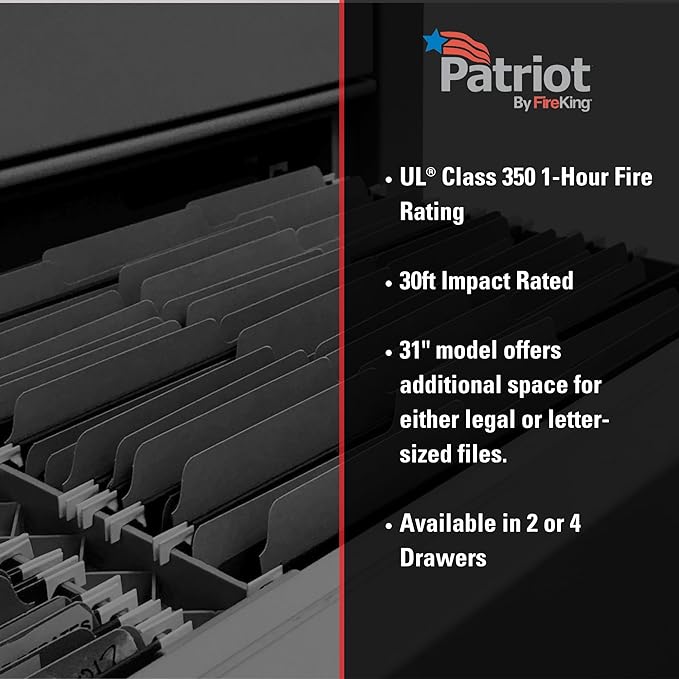 FireKing Patriot 2P1831-CPA Insulated UL Class 350 one-Hour Fire Rated Vertical Filing Cabinet with 2 Drawers, Deep Letter Size, 31-9/16" Length x 17-3/4" Width x 27-3/4" Height, Parchment