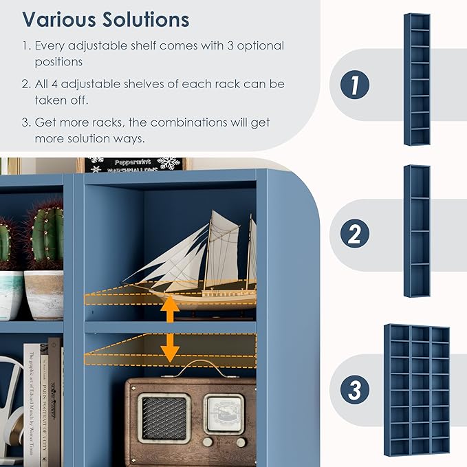 FOTOSOK 8-Tier Media Tower Rack, 11.6 X 9.3 X 70.9 Inches CD DVD Slim Storage Cabinet with Adjustable Shelves, Tall Narrow Bookcase Display Bookshelf for Home Office, Blue