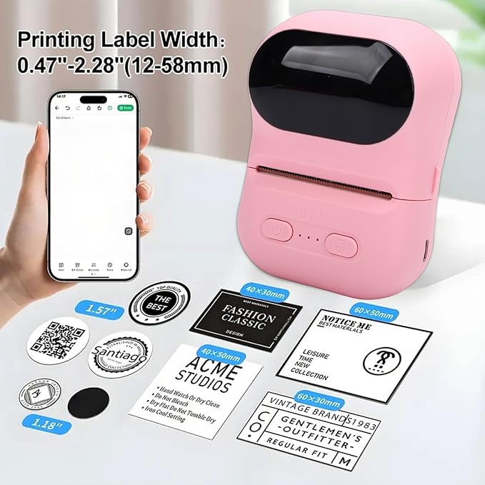 VBESTLIFE Mini Portable Thermal Printer Print Pod, Inkless Bluetooth Label Maker Machine for DIY Crafts, Journaling, Office & Home Use (Pink)