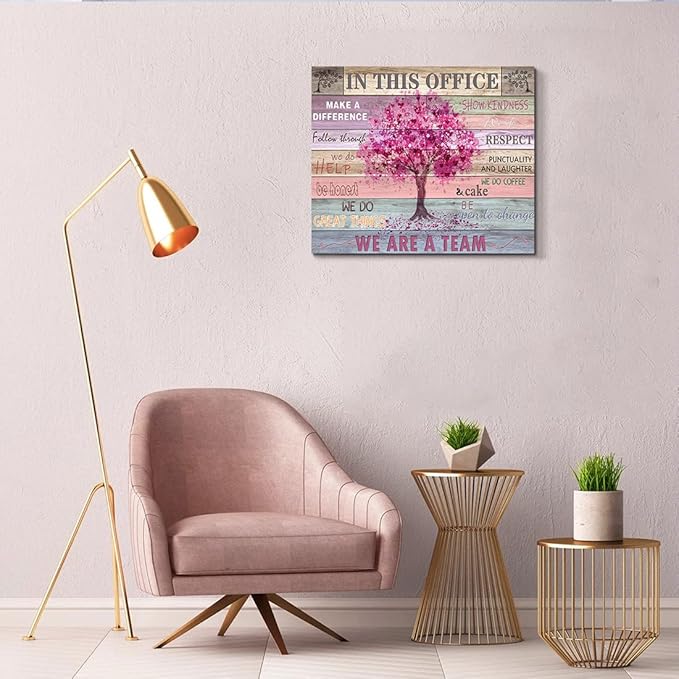 Pink Inspirational Wall Art for Office Women Motivational Quotes Phrases Poster Rustic Heart Tree Pictures Framed Wall Art Décor Contemporary Home Workspace Desk Decorations Gifts for Women 20x24inch