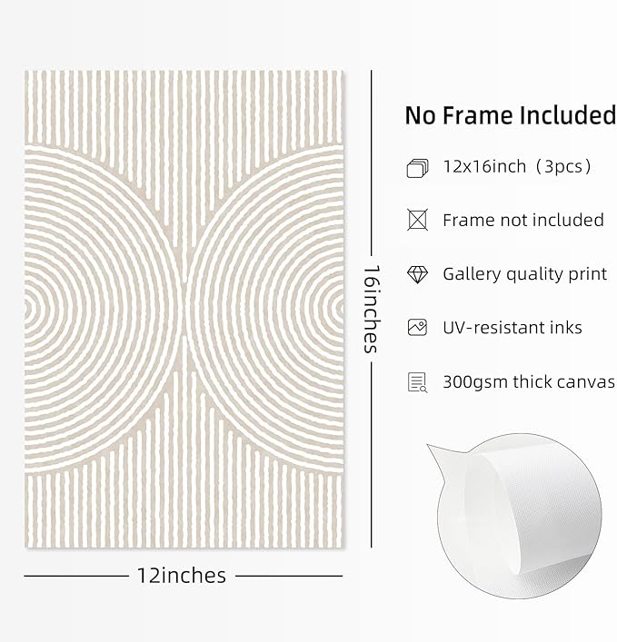 Modern Abstract Pictures Wall Art Boho Neutral Canvas Wall Art Minimalist Wall Decor Black Brown Artwork Abstract Modern Painting Prints for Living Room Bedroom 12x16 Inch Unframed Set of 3 (NO FRAME)