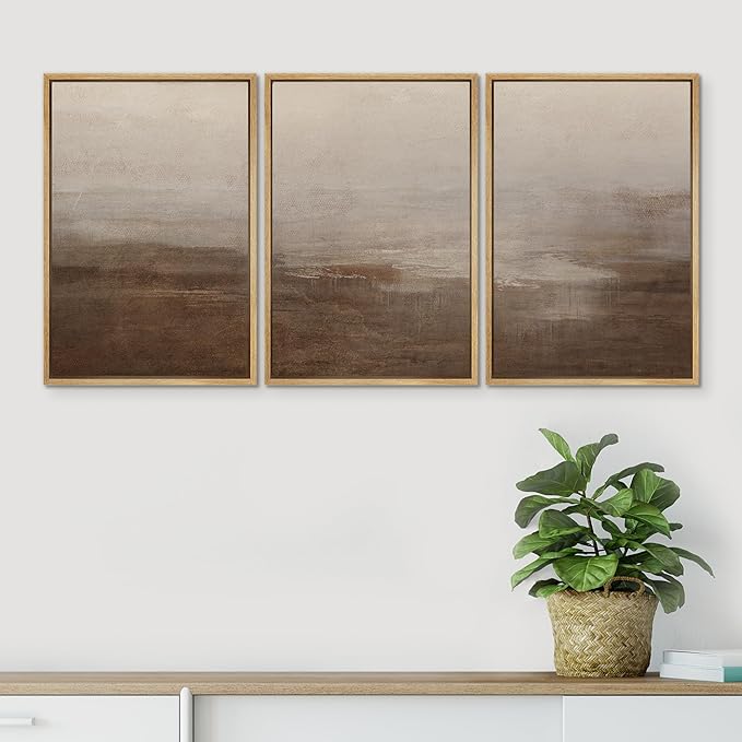 SIGNWIN Framed Canvas Print Wall Art Abstract Hazy Landscape Modern Minimalist Beige and Brown Nature Wilderness Modern Art Cool for Living Room, Bedroom, Office - 16"x24"x3 Natural