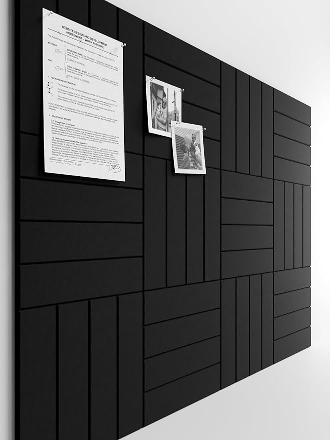 Bumusty Large Cork Board Alternative-48 x 36" Felt Bulletin Board Tiles, with 30 Pushpins, 70 Adhesive Tabs, 12-Pack Slat Wall Paneling, Cork Boards for Office Push Pin Board Felt Board-Black