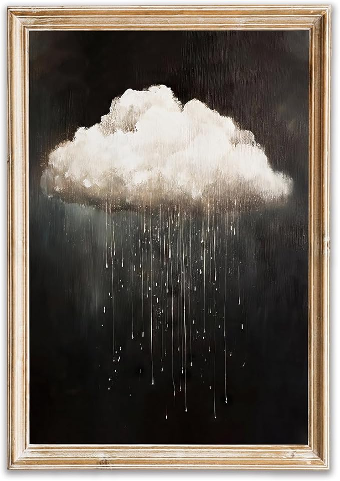 Modern Abstract Canvas Prints Wall Art Vintage Rain Cloud Oil Painting Wall Art White Clouds in The Sky Nature Abstract Minimalist Home Artwork Decoration for Bedroom, Bathroom, Farmhous, Unframed