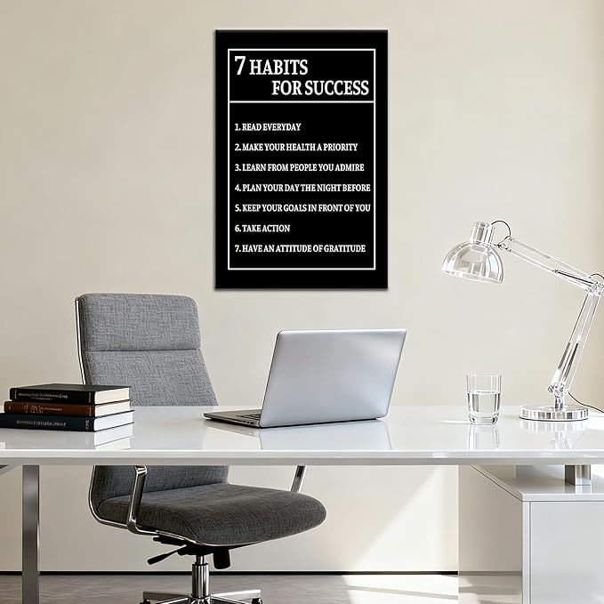 7 Habits for Success Inspirational Canvas Wall Art Motivational Positive Poster Print for Modern Modern Bathroom Bedroom Living Room Wall Decor Artwork Ready to Hang [12''Wx18''H]