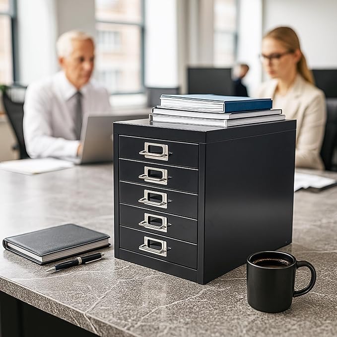 Office Storage Cabinet - File Cabinet Mini 5 Tier Metal File Organizer Document Organizer, for Home, Office, Desk (Black)