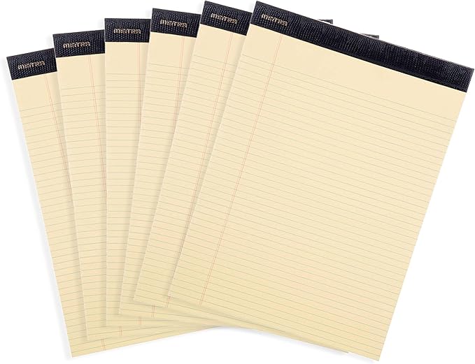 Mintra Office Canary Legal Pads - Premium Quality Heavyweight Paper With Micro-perforated sheets, Smooth-lined paper, Ideal for Office Tasks, Assignments or Notes, Meetings, and Journaling, 6 pack, Yellow Paper, Narrow Ruled, Premium Writing Pad, 8.5"x11"