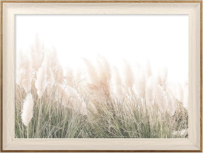 ASTRDECOR Framed Canvas Wall Art for Home Decor, Farmhouse Decor Pampas Grass Boho Wall Art Canvas Oil Painting, Rustic Neutral Wall Decor for Bedroom Living Room Gallery Bathroom - 12''x16''