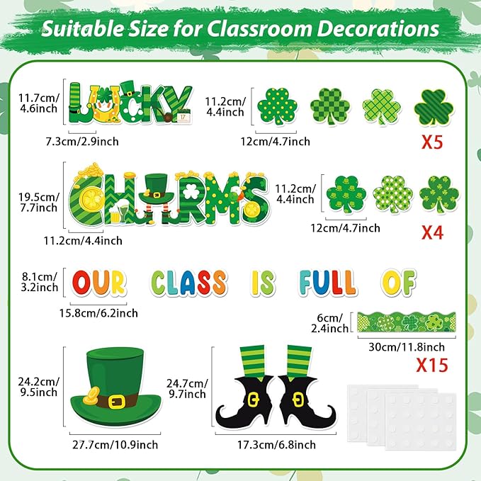 gisgfim St.Patrick Day Bulletin Board Decoration Set Lucky Shamrock Borders Cutouts for Party School Classroom Door Welcome Bulletin Board Craft Home Wall(St. Patrick's Day)