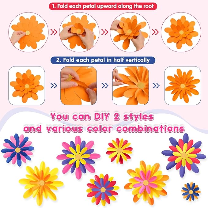 18 Pcs Paper Flowers Decorations for Wall DIY Flower Bulletin Board 3D Fiesta Paper Floral Backdrop Decoration for Photo Backdrop Classroom Back to School Party (Dark Color)