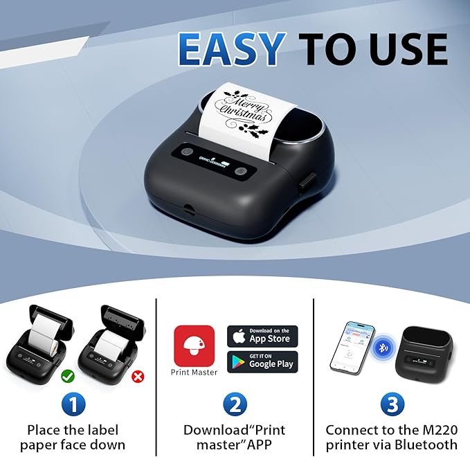 M220 Wireless Label Maker Portable Address Printer for 0.78 to 3.14 Inch Labels, for Home Office and Small Business Organization, Compatible with iPhone Android and PC, with 40x30mm Label