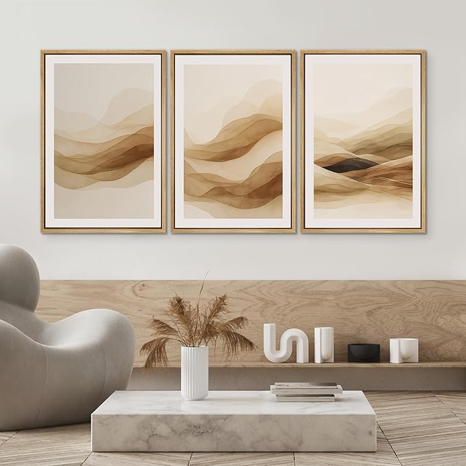 SIGNWIN Framed Canvas Print Wall Art Set Brown Abstract Mountain Neutral Minimalist Landscape Illustrations Modern Art Decorative Nordic Abstract for Living Room, Bedroom, Office - 16"x24"x3 Natural