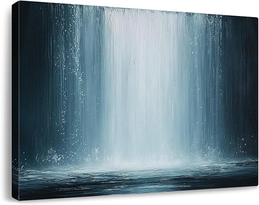 gaosoul Modern Abstract Canvas Wall Art Blue Fantasy Falls Paintings Stylish Framed Minimalism Artwork Prints for Living Room Bedroom Office Decor 48x32in