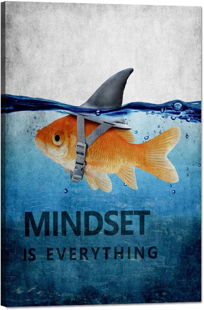 Yatsen Bridge Mindset is Everything Painting on Canvas Inspirational Wall Art Goldfish Motivational Posters Entrepreneur Office Wall Decor Quotes Artwork for Office Home Decor, 12''W x 16''H