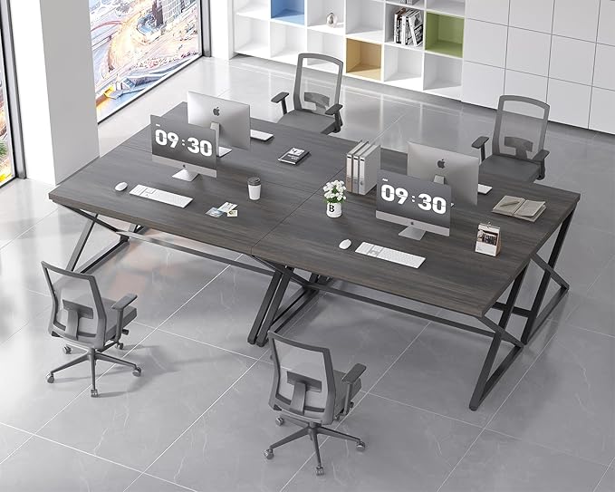 IBF Grey Home Office Desk, Modern Computer Desk for Writing Study, Wood Metal Rustic Pc Gaming Executive Work Desk, Industrial Workstation Computer Table in Bedroom, Dark Gray Oak, 55 Inch