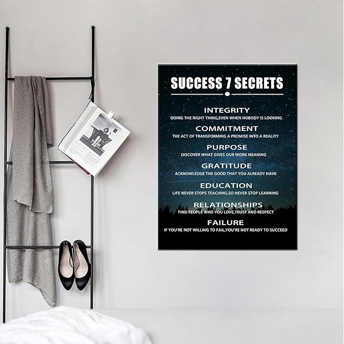 Inspirational Office Canvas Wall Art With Frames Motivational Wall Decor for Office Positive Entrepreneur Quotes Success 7 Secrets Poster Print for Living Room Workplace Ready to Hang [18''Wx24''H]