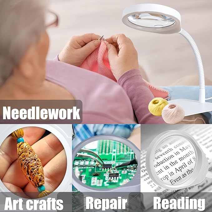 10X Magnifying Glass with Light and Stand,Dimmable Flexible Magnifying Craft Ligh, LED Lighted Magnifier Hands Free for Close Work Craft Reading Painting Hobby(White-04)