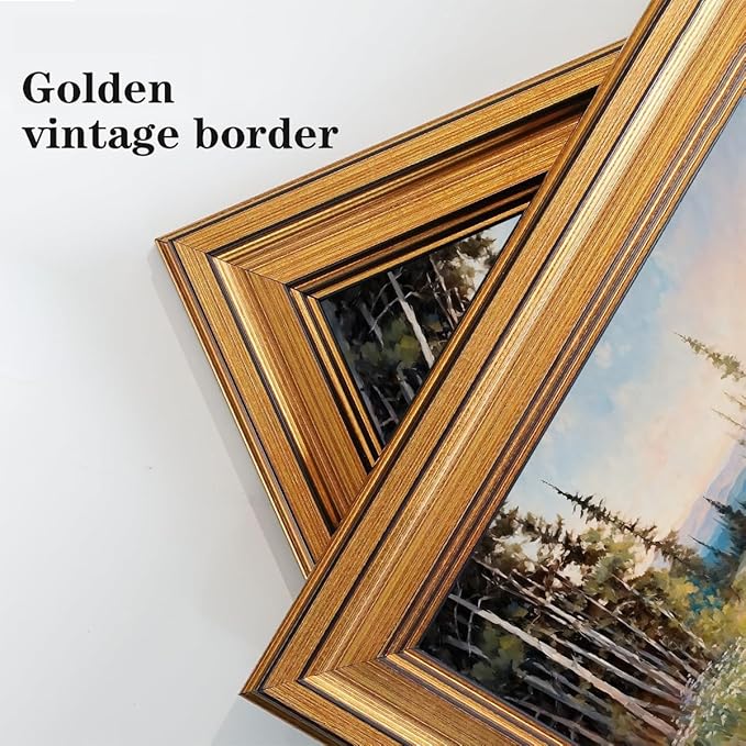 Gold Framed Wall Art Vintage Floral Canvas Wall Art Wildflower Field Rustic Landscape Sunset Sky Artwork Prints Picture for Living Room Bedroom Farmhouse Bathroom Office Decor, 16x24
